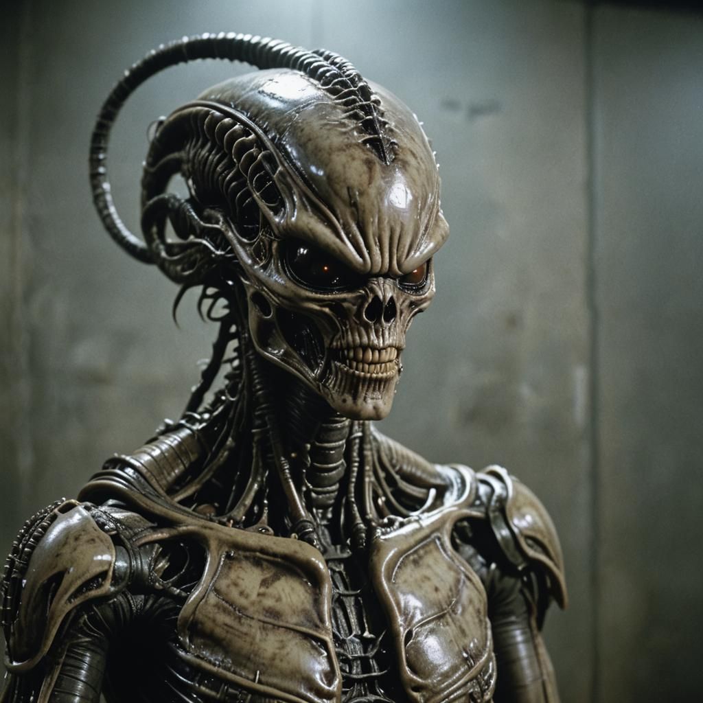 Hyperrealistic Xenomorph Pinhead: A Cinematic Film Still