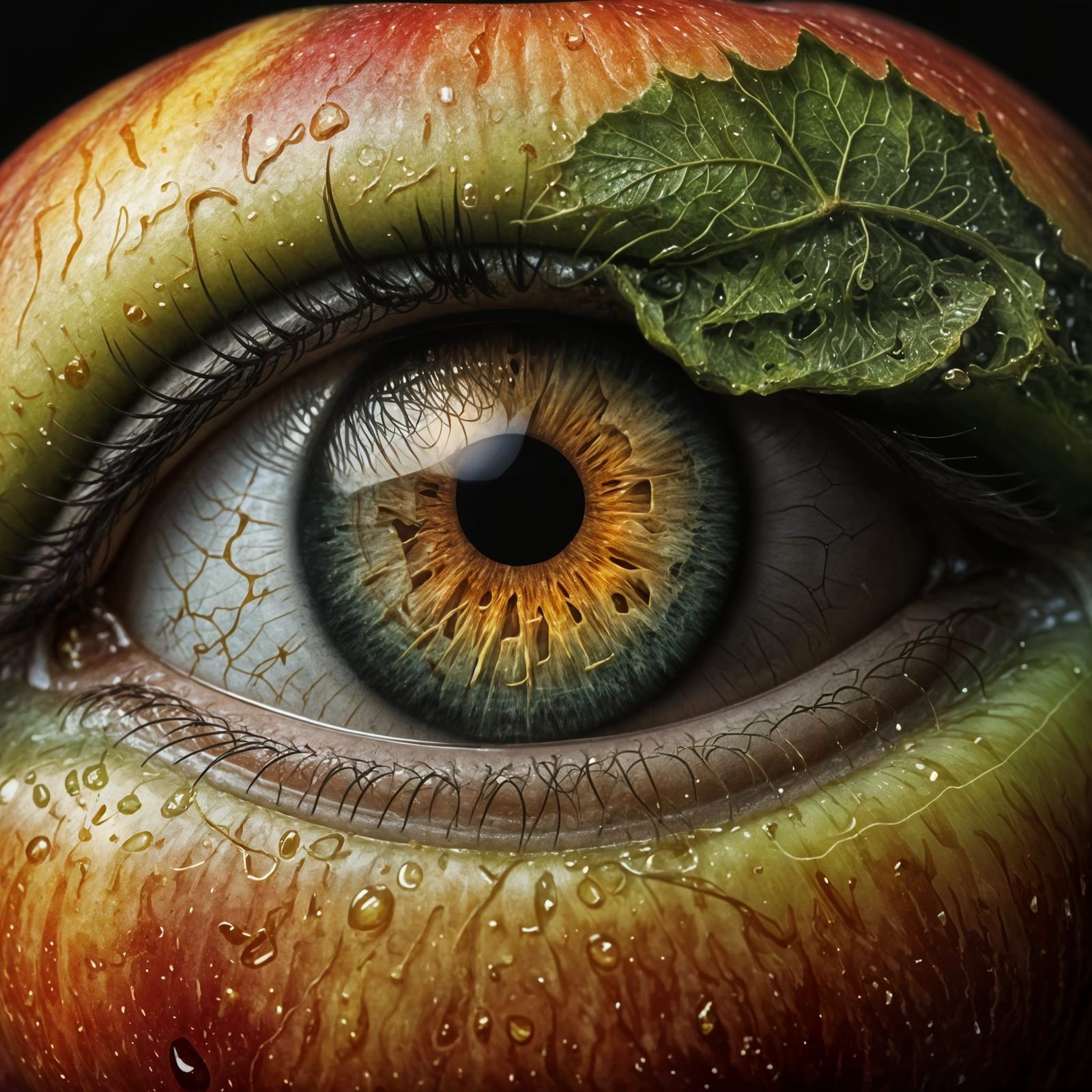 Apple Reflected in Hyperrealistic Eye