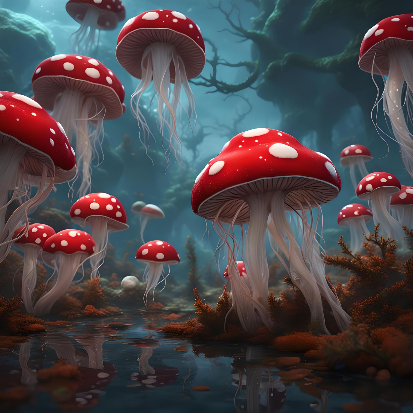 Giant Mushroom Jellyfish in Detailed Matte Painting