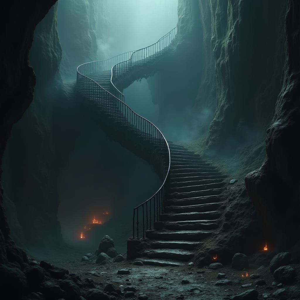 Ominous Skeletal Staircase in Dark Fantasy Style