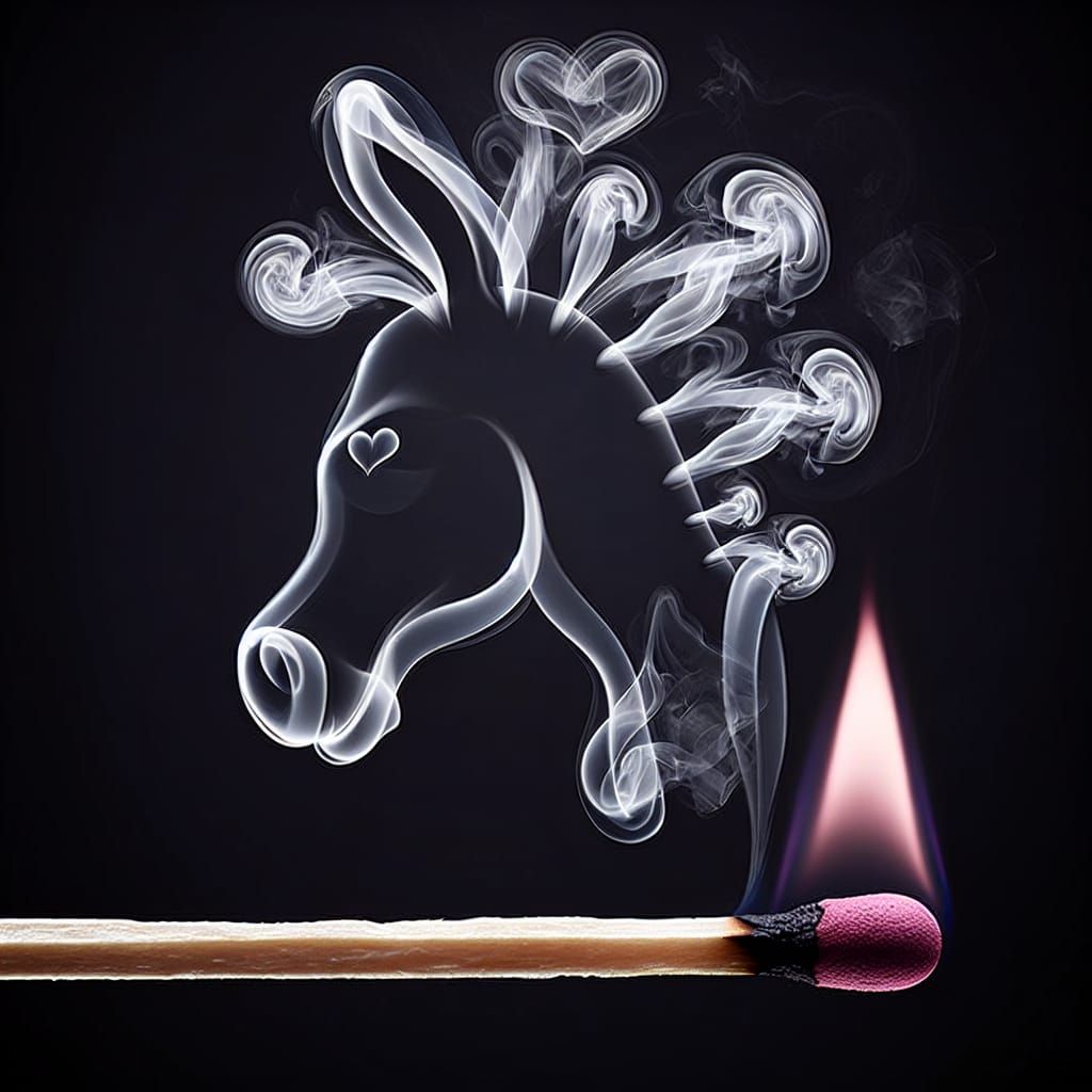 Ethereal Smoke Forms Donkey Silhouette from Burning Match