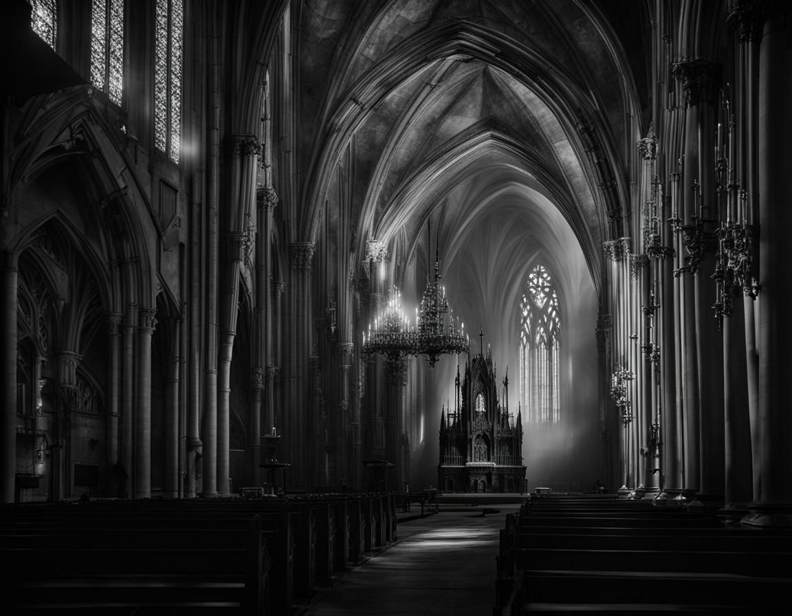 Moonlit Gothic Cathedral with Flickering Candles