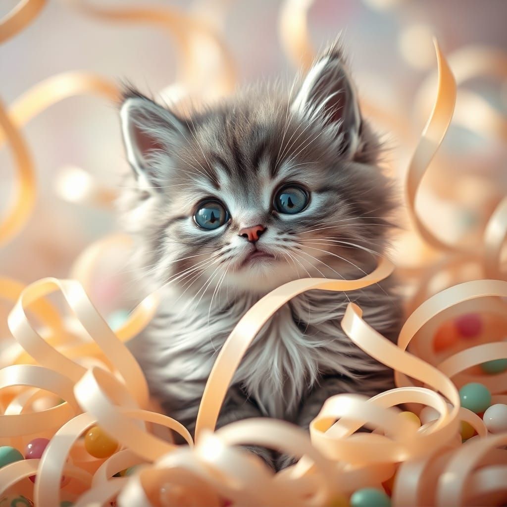 Fluffy Kitten Daydreaming in a Candyland Wonderland