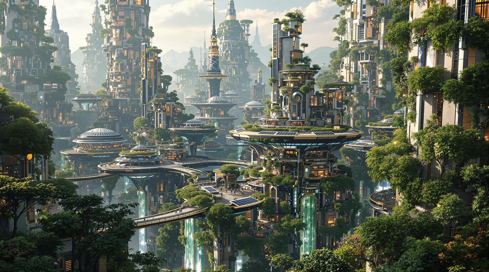 Futuristic Elven City in Solarpunk Style
