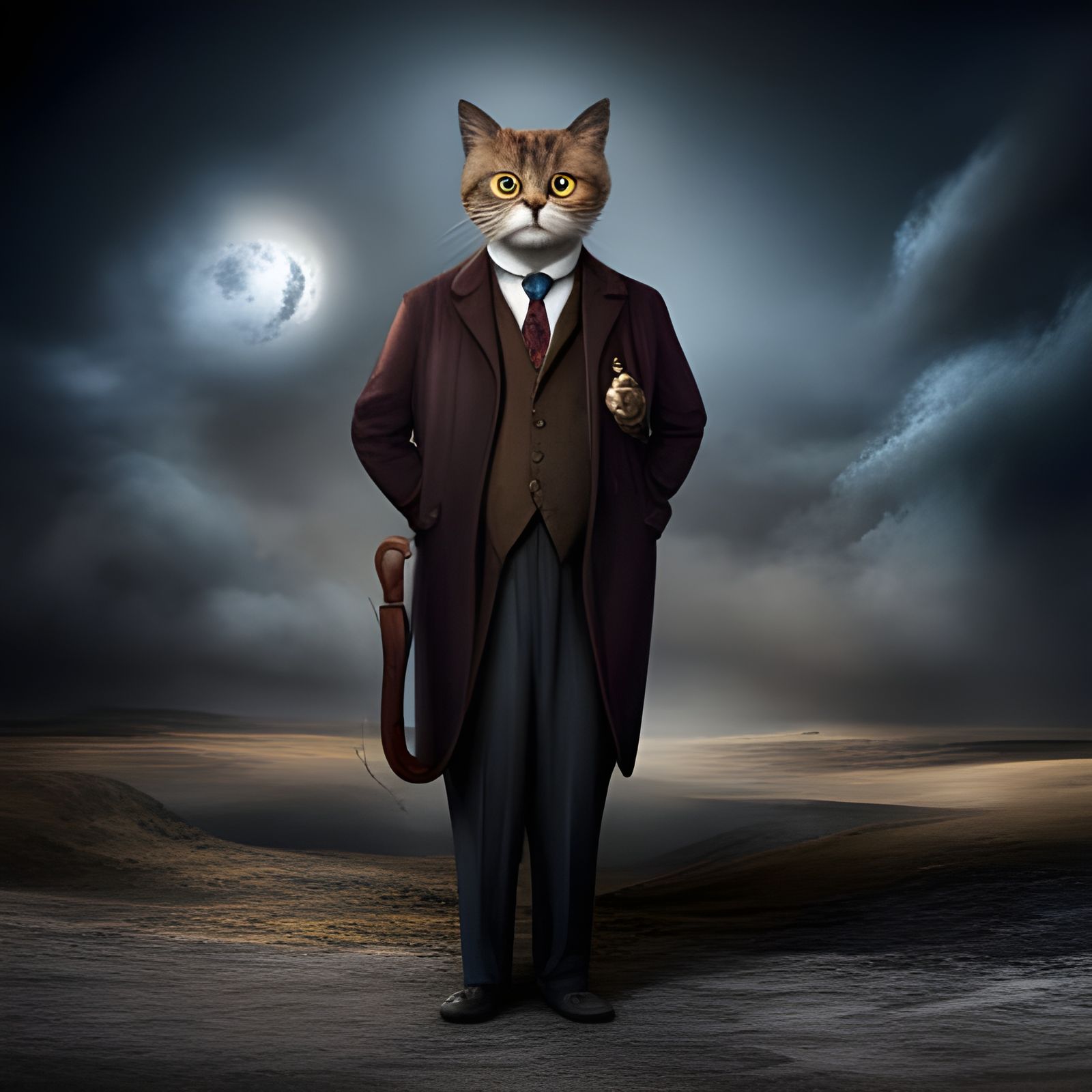 Cartoon Cat Professor in 1950s Suit