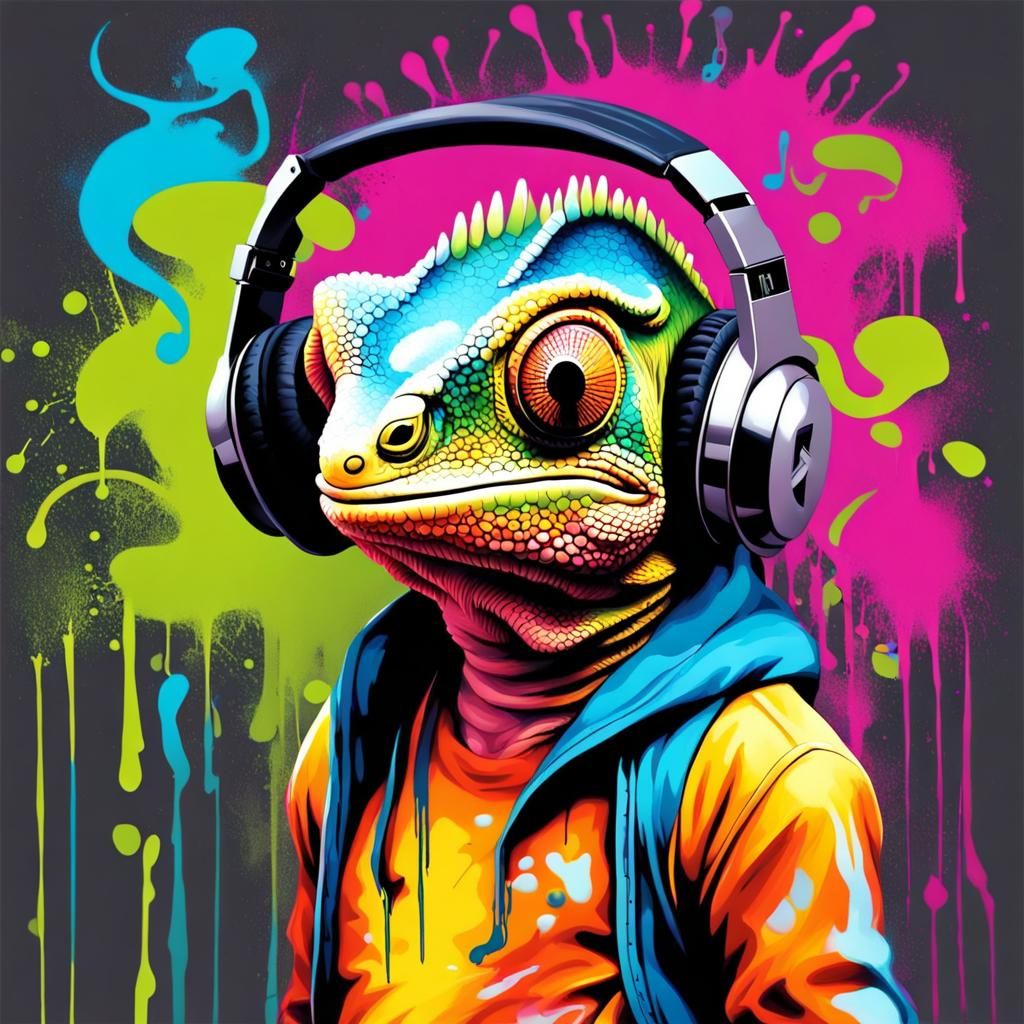 Funky Chameleon Graffiti Art in Spray Paint Style
