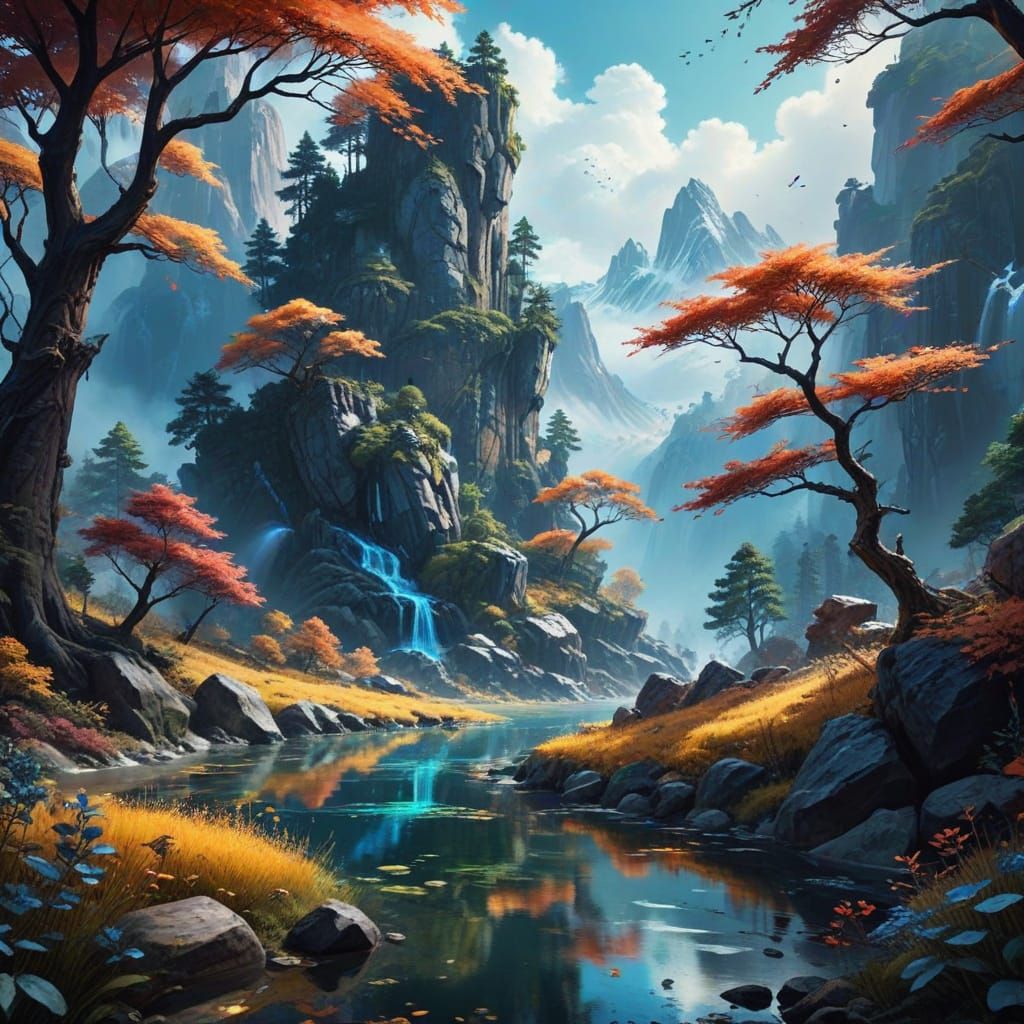 Elegant Nature Scene in Luxurious Watercolor