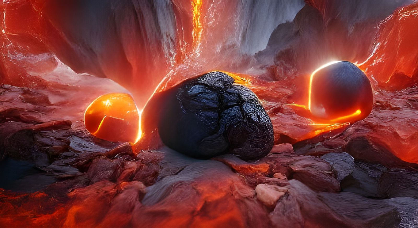 A giant ball of lava coming out of the earth, which stretches on toward infinity