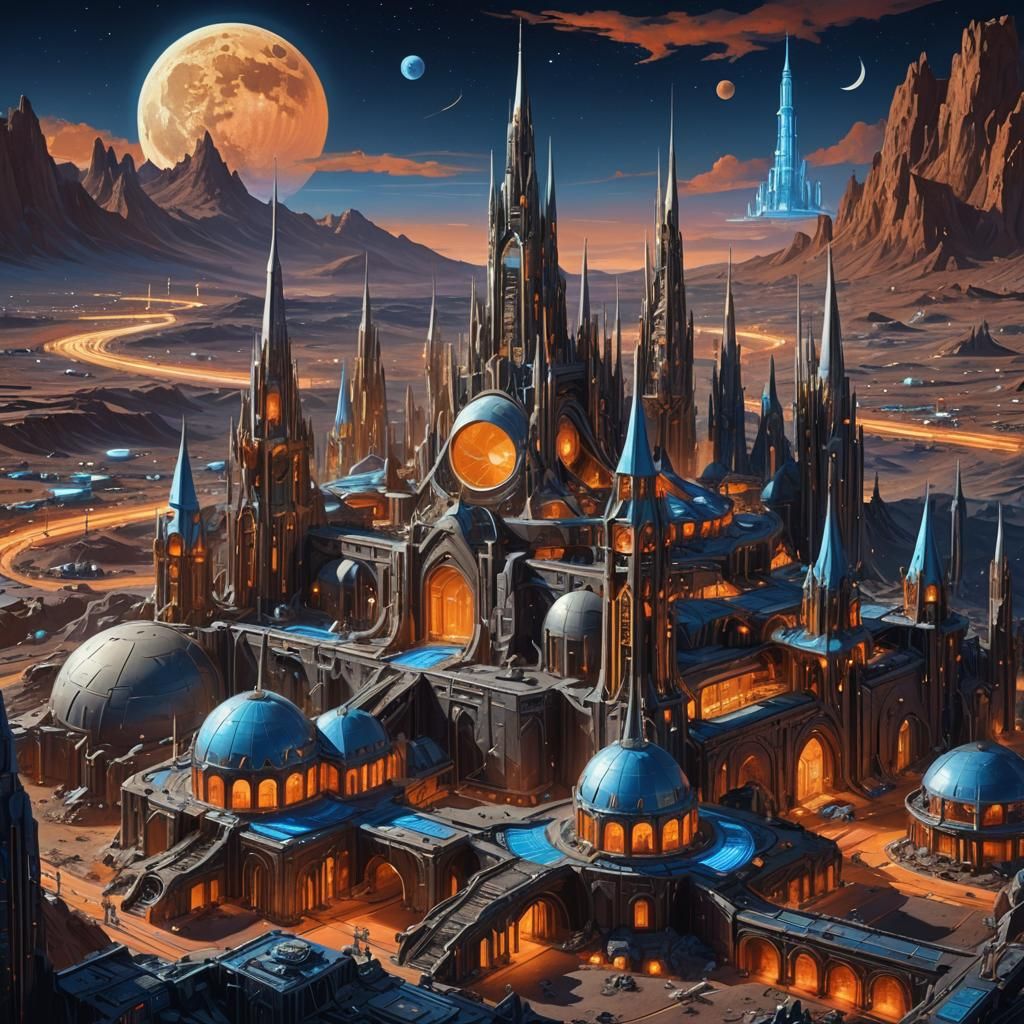 Futuristic Lunar Base with Neon Lights