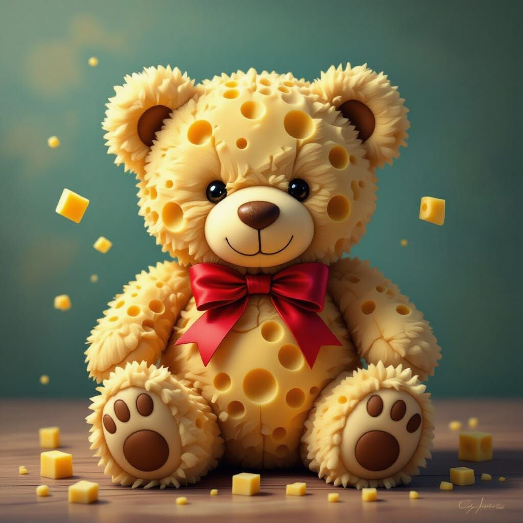 Cute Swiss Cheese Teddy Bear with Ear Hole