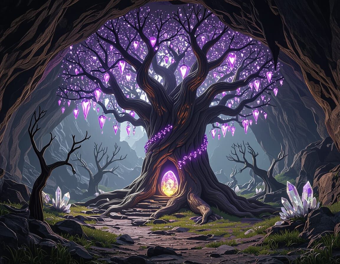 Majestic Crystal Tree in a Petrified Cave