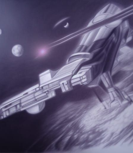 Hyperdetailed Charcoal Drawing of a Space War
