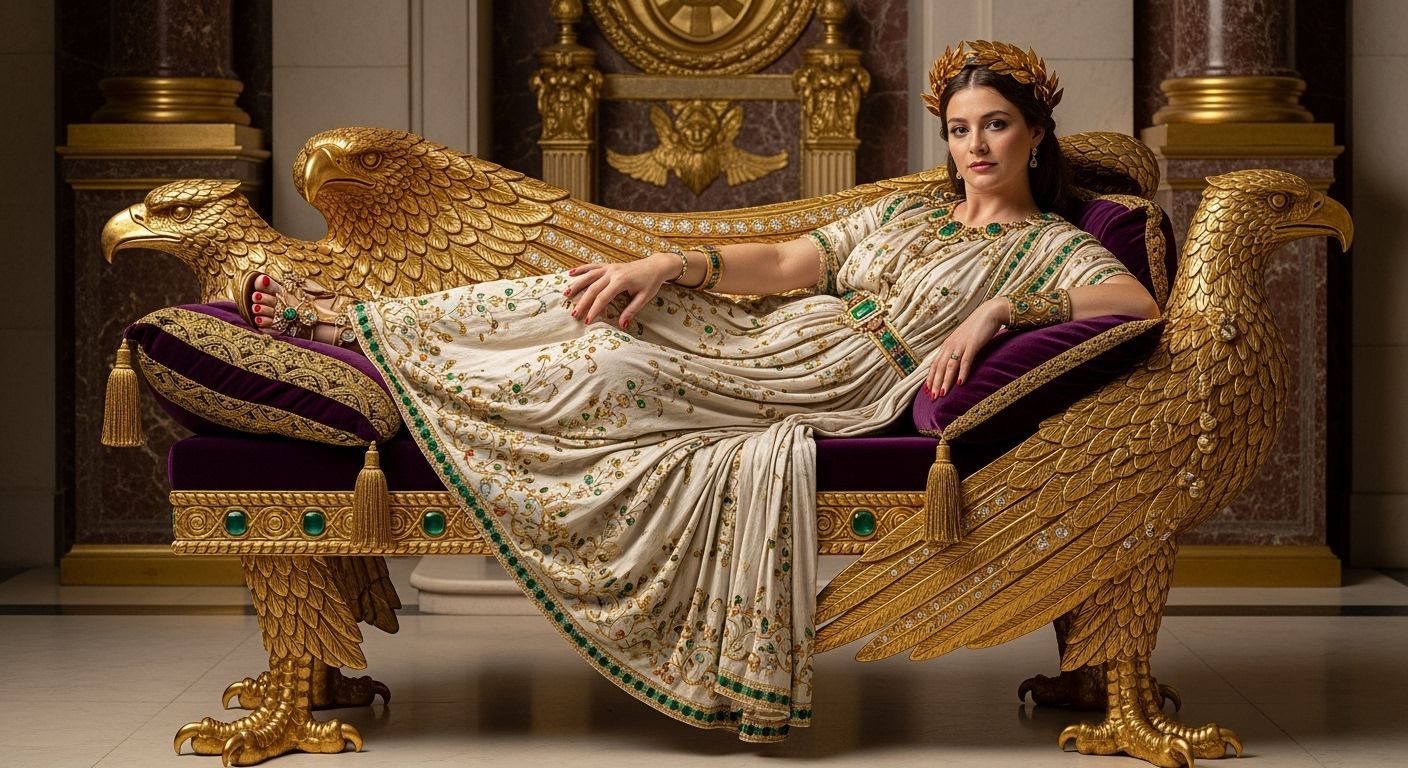 Roman Empress on Eagle Chaise Longue in Baroque Style