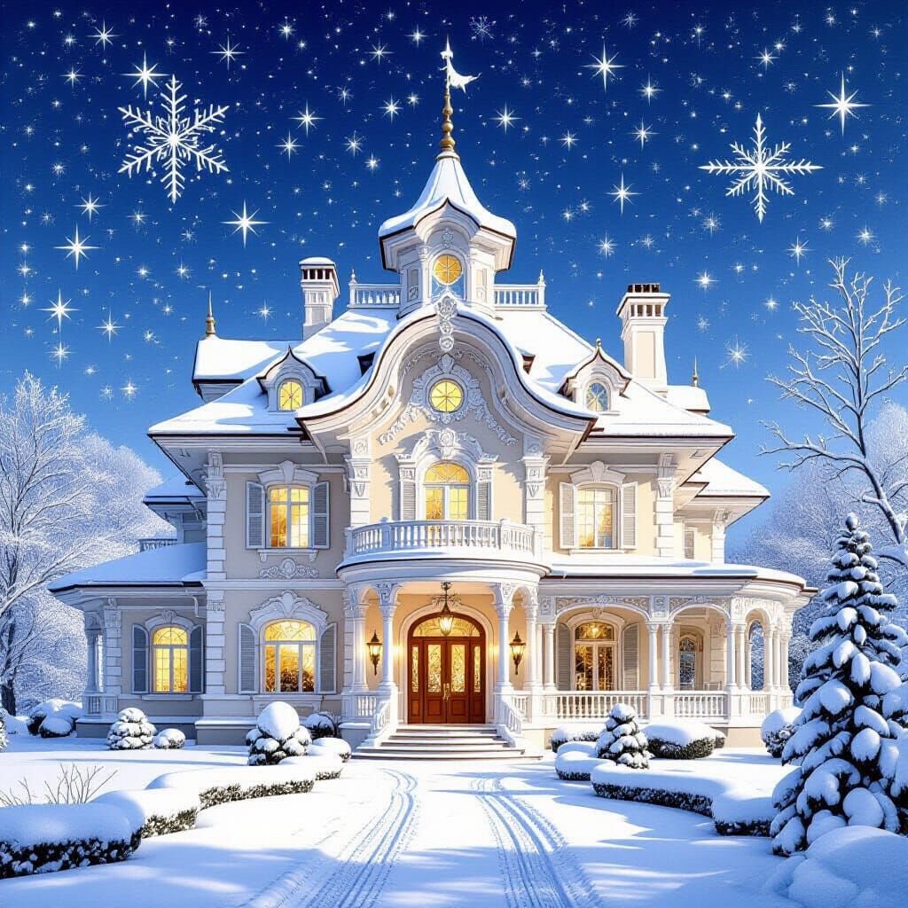 Magical Ornate Christmas Villa with Starry Constellation Mot...
