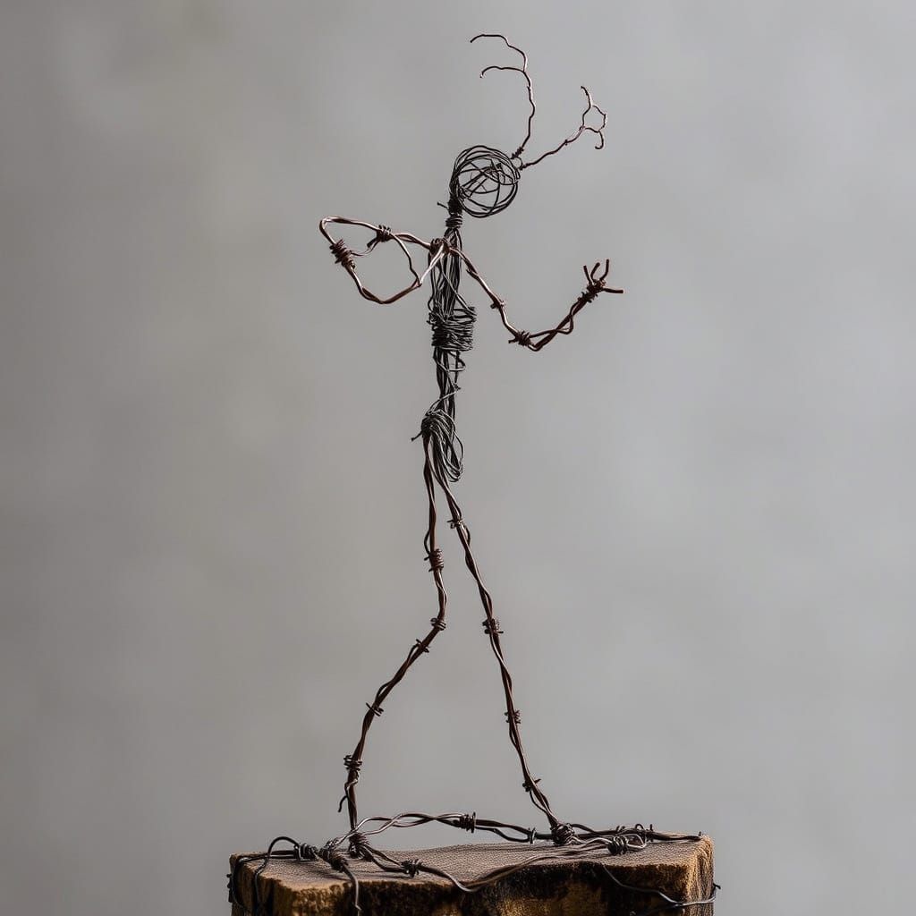 Barbed Wire Figure Sculpture in Manipulated Metalwork Style