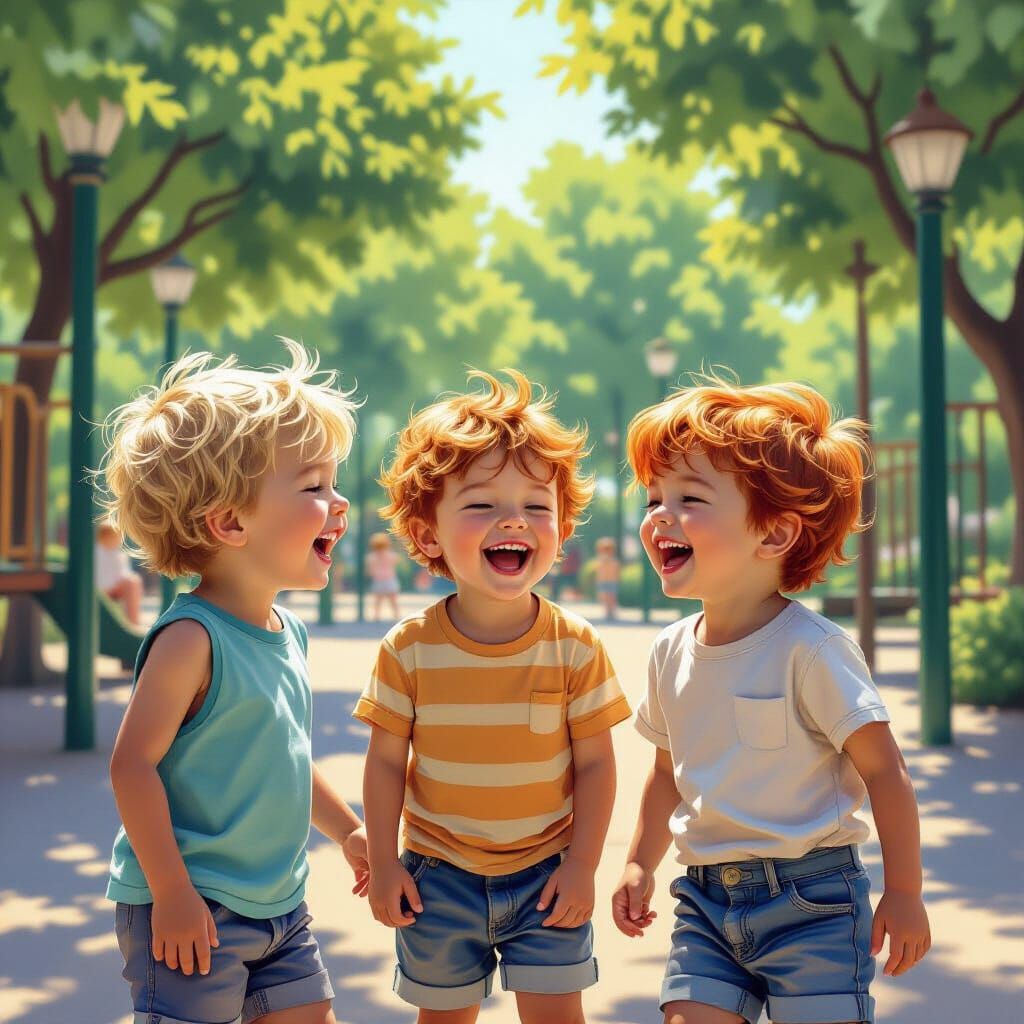 Brothers Playing in 80s Playground, Dynamic Lighting