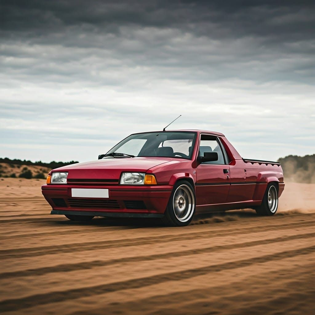 Stunning Red Citroën BX Ute Speeding Across the Desert Sand