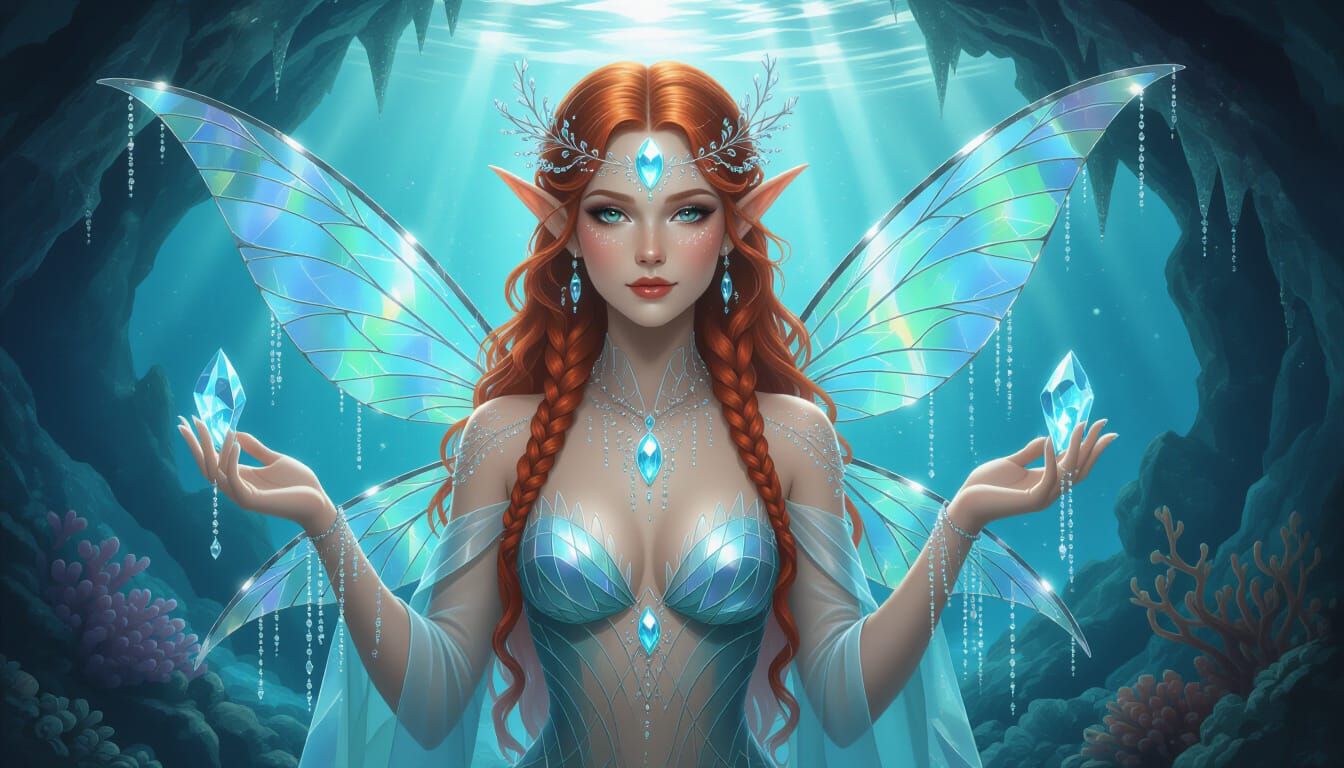 Aquamarine Crystal Faerie Zoey in Underwater Grotto