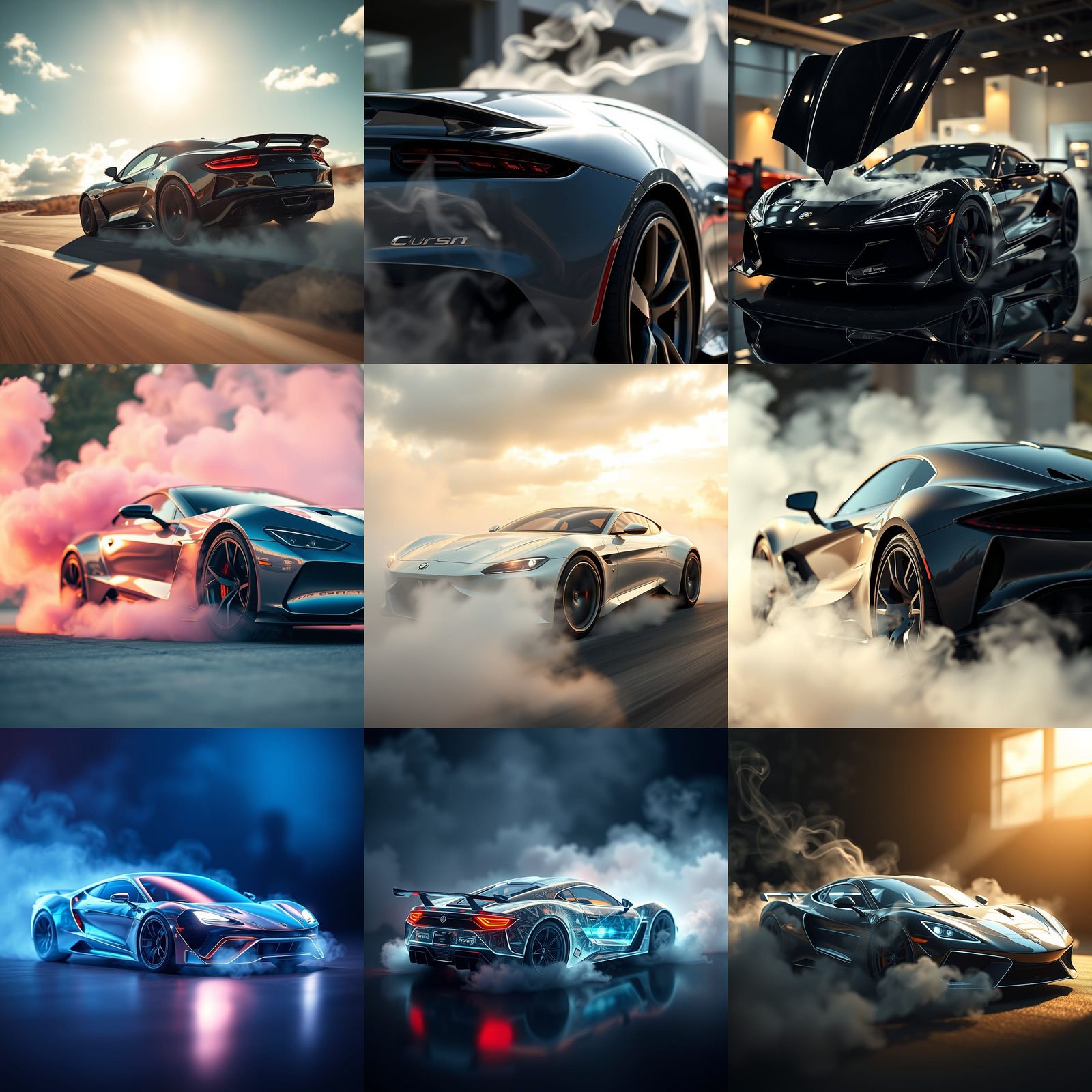 Holographic Sports Car with Smoke: Realistic Photography