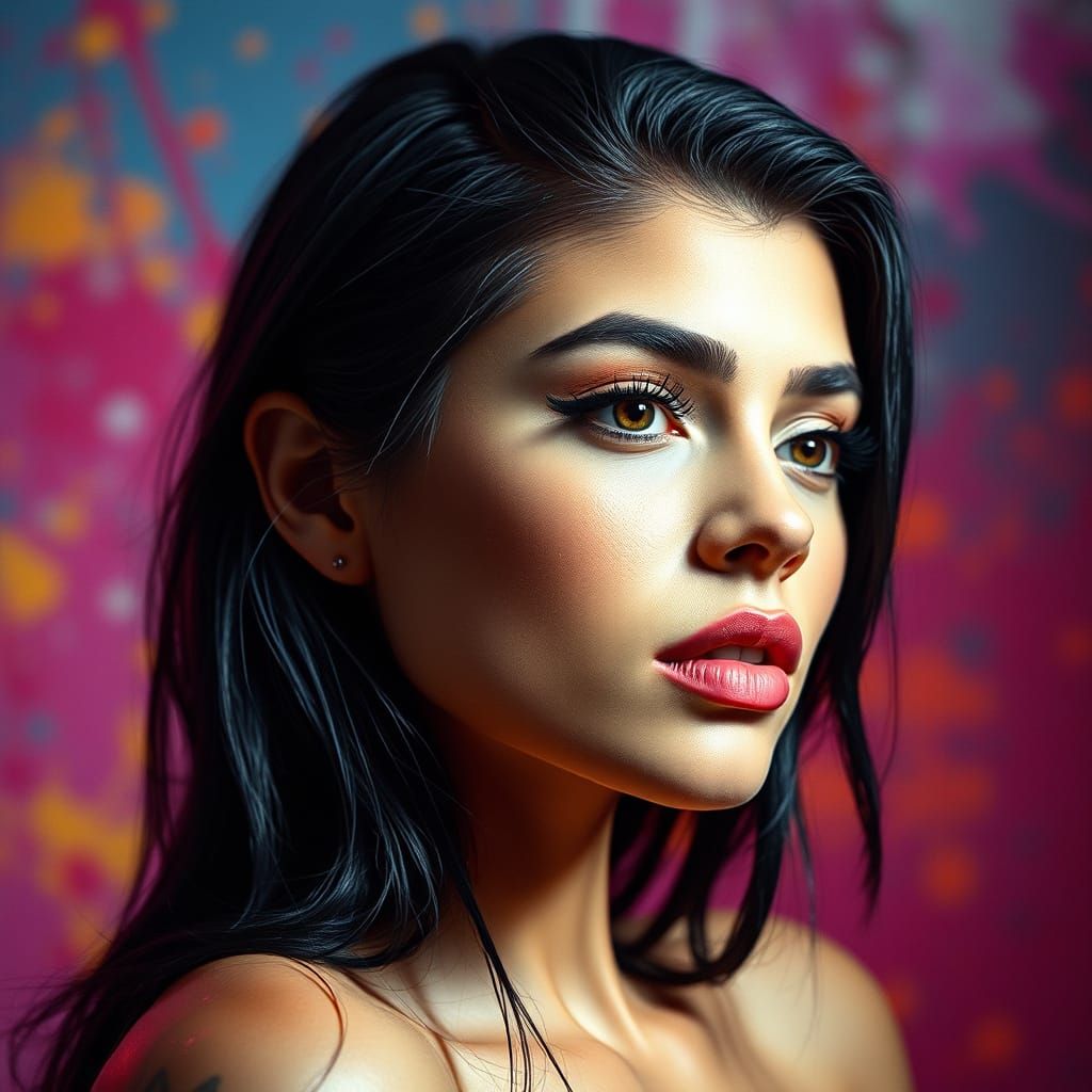 Vibrant Portrait of a Young Woman with Intricate Features
