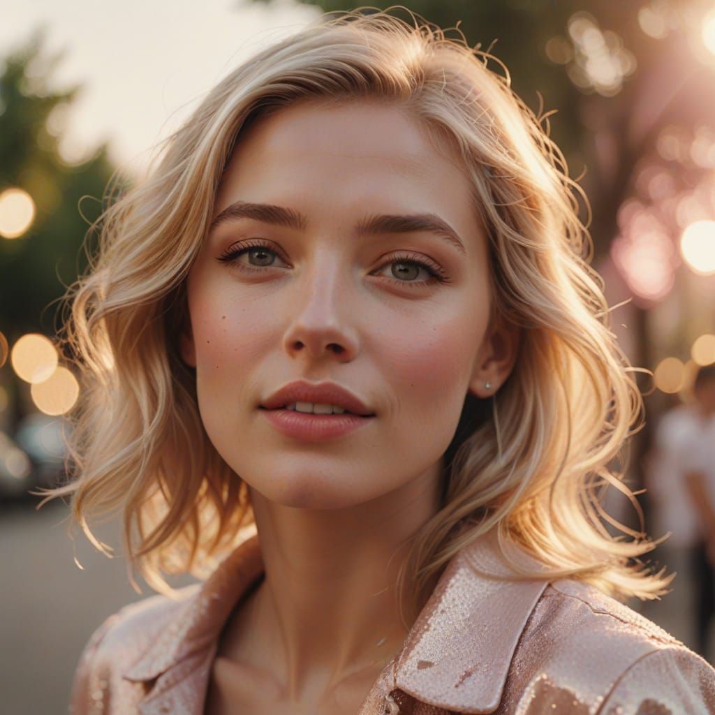 Blonde Woman Sending a Kiss in Golden Hour Light