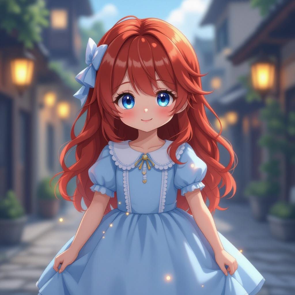 Anime Style Girl in Light-Up Dress