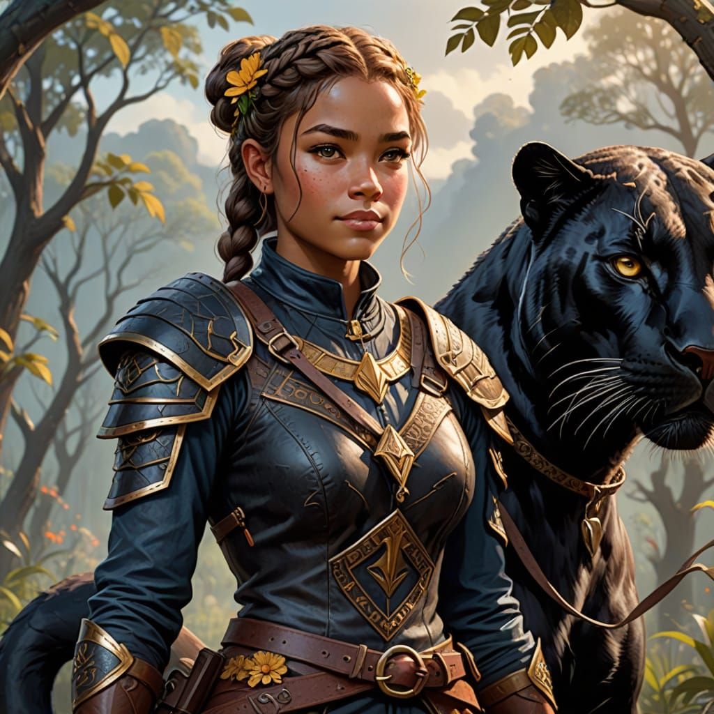 Halfling Ranger with Panther Companion, Fantasy Illustration