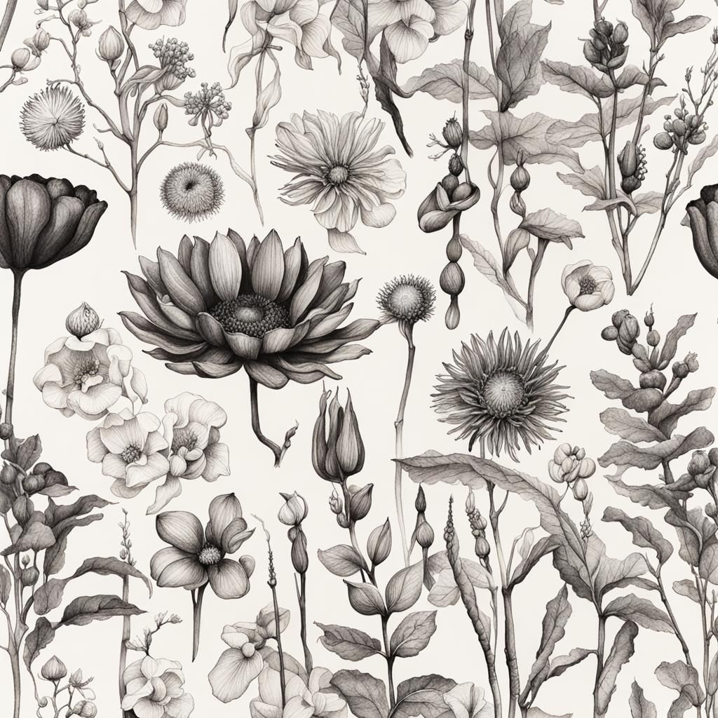Detailed Botanical Ink Drawings