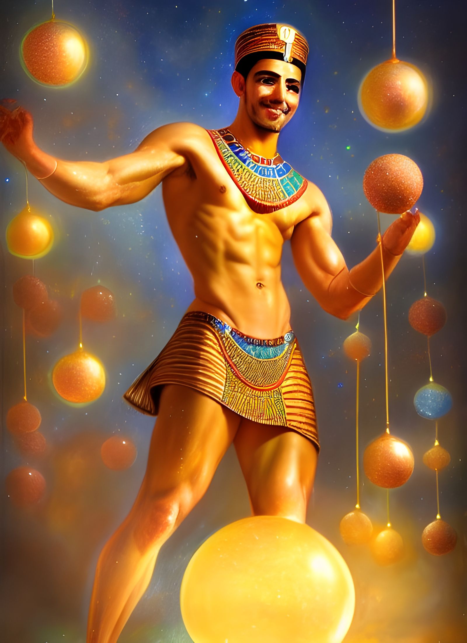 Celestial Egyptian Juggler in Art Nouveau Style