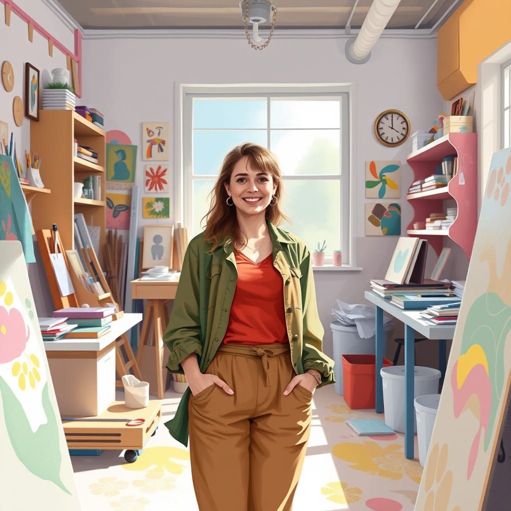 Inspiring Artist in Colorful Studio, Digital Painting
