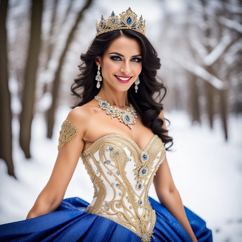 Beautiful Princess in Golden Dress Dancing