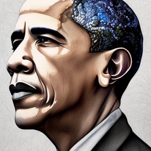 Barack Obama Portrait in Acrylic Ink Style