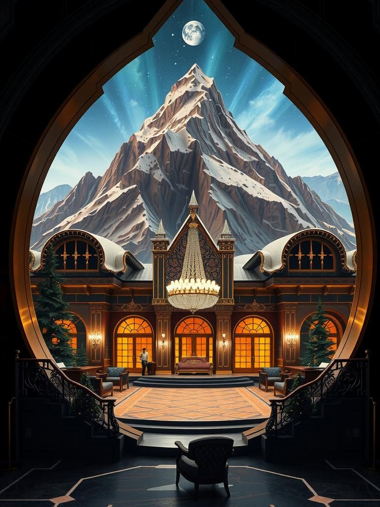 Art Deco Mountain Interior: Opulent Cross-Section Design