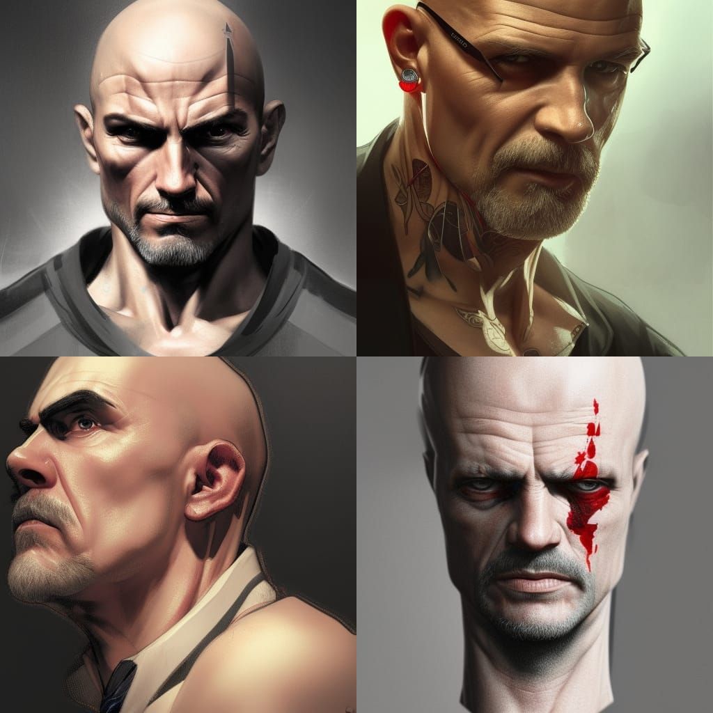 Middle Aged Hitman Portrait in Hyperdetailed Style