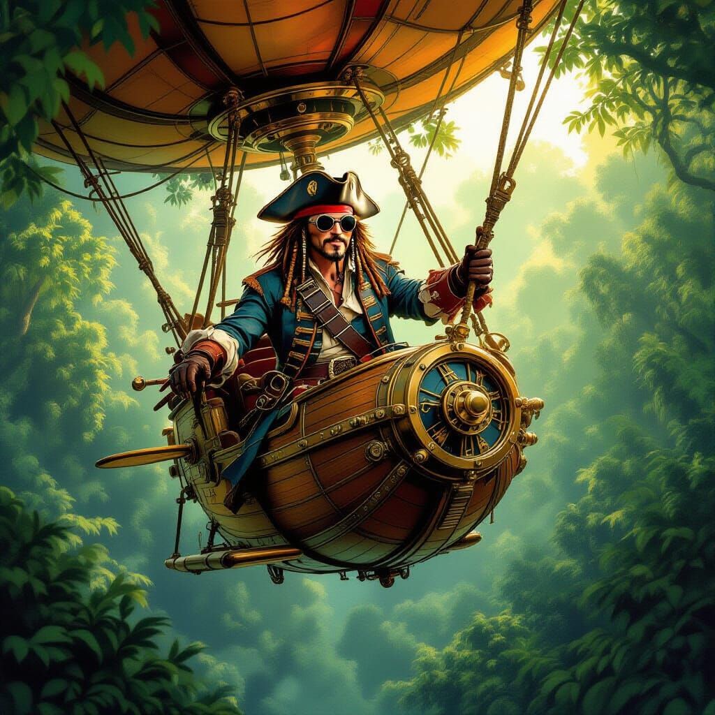 Steampunk Captain Navigates Clockwork Airship