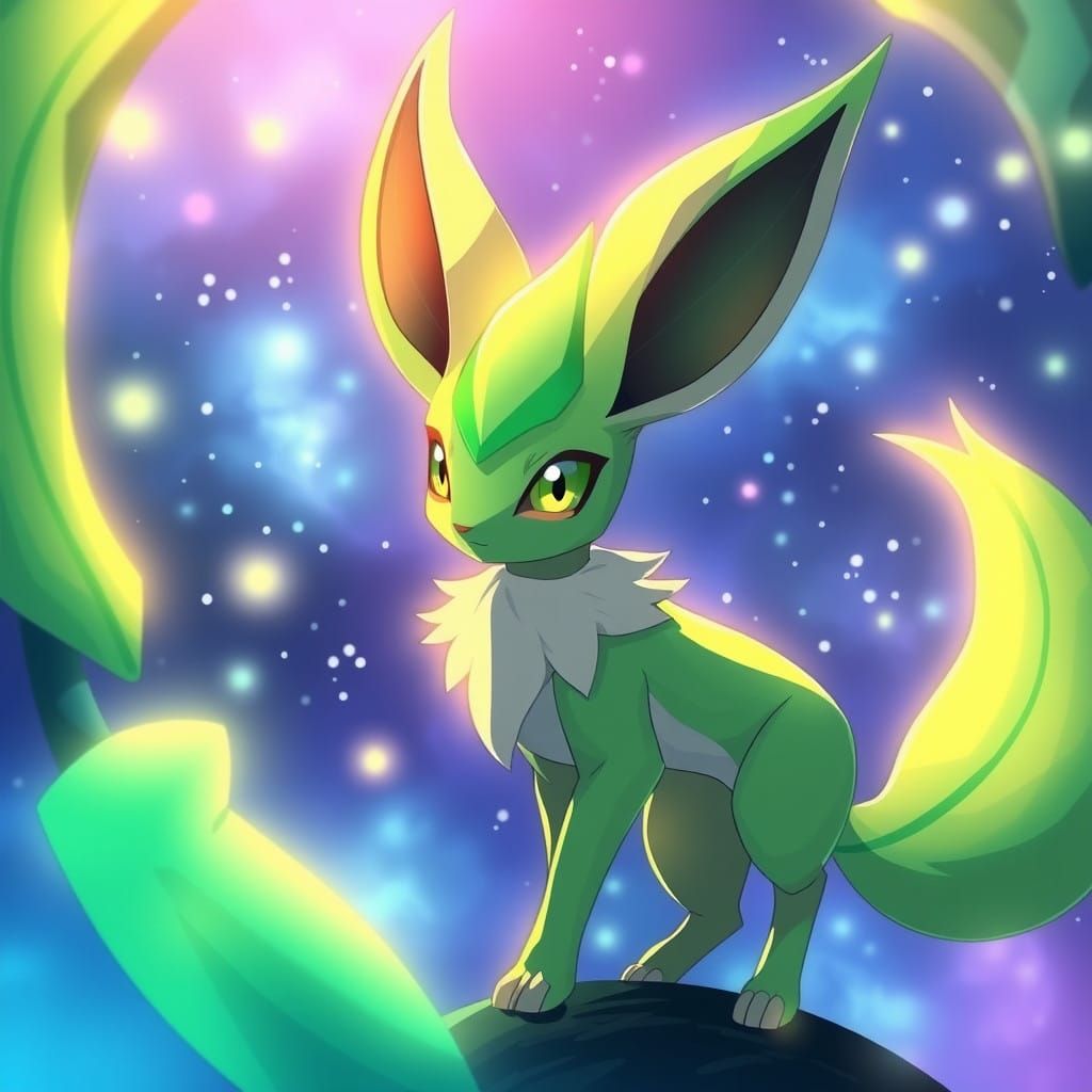 Vibrant Leafeon Masterpiece in Cel-Shaded Anime Style