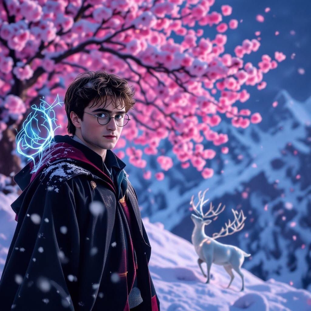 Harry Potter Stag Patronus Charm on Snowy Mountain with Cher...