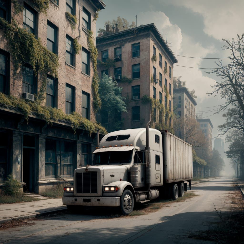 Post-Apocalyptic City Street with Overgrown Vines