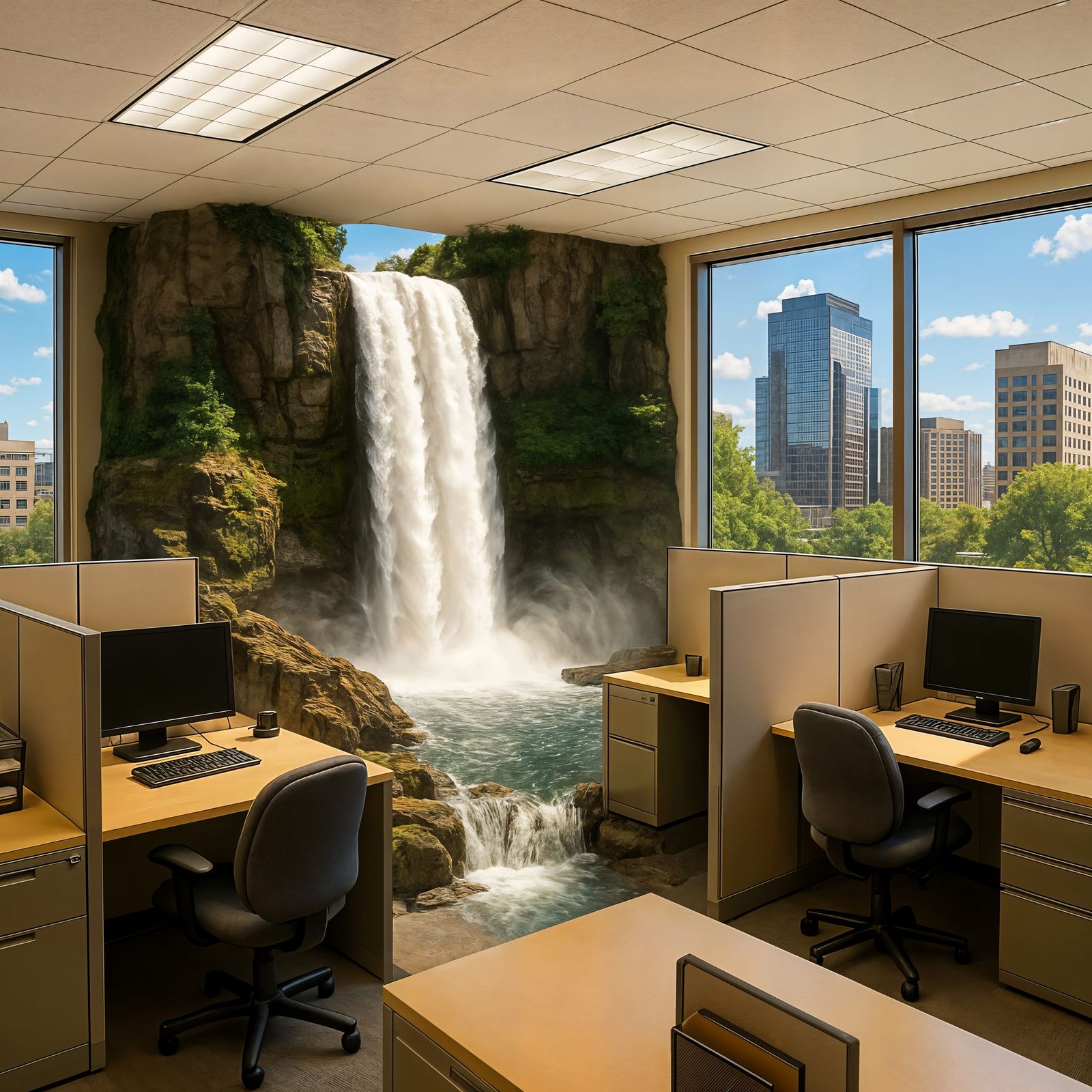 Waterfall Oasis in Office Cubicle