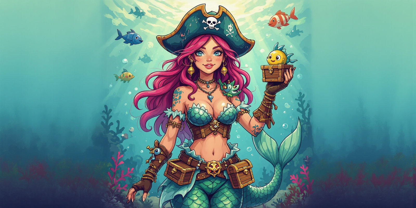 Mermaid Pirate in Cartoon Style with Mimic Clothing