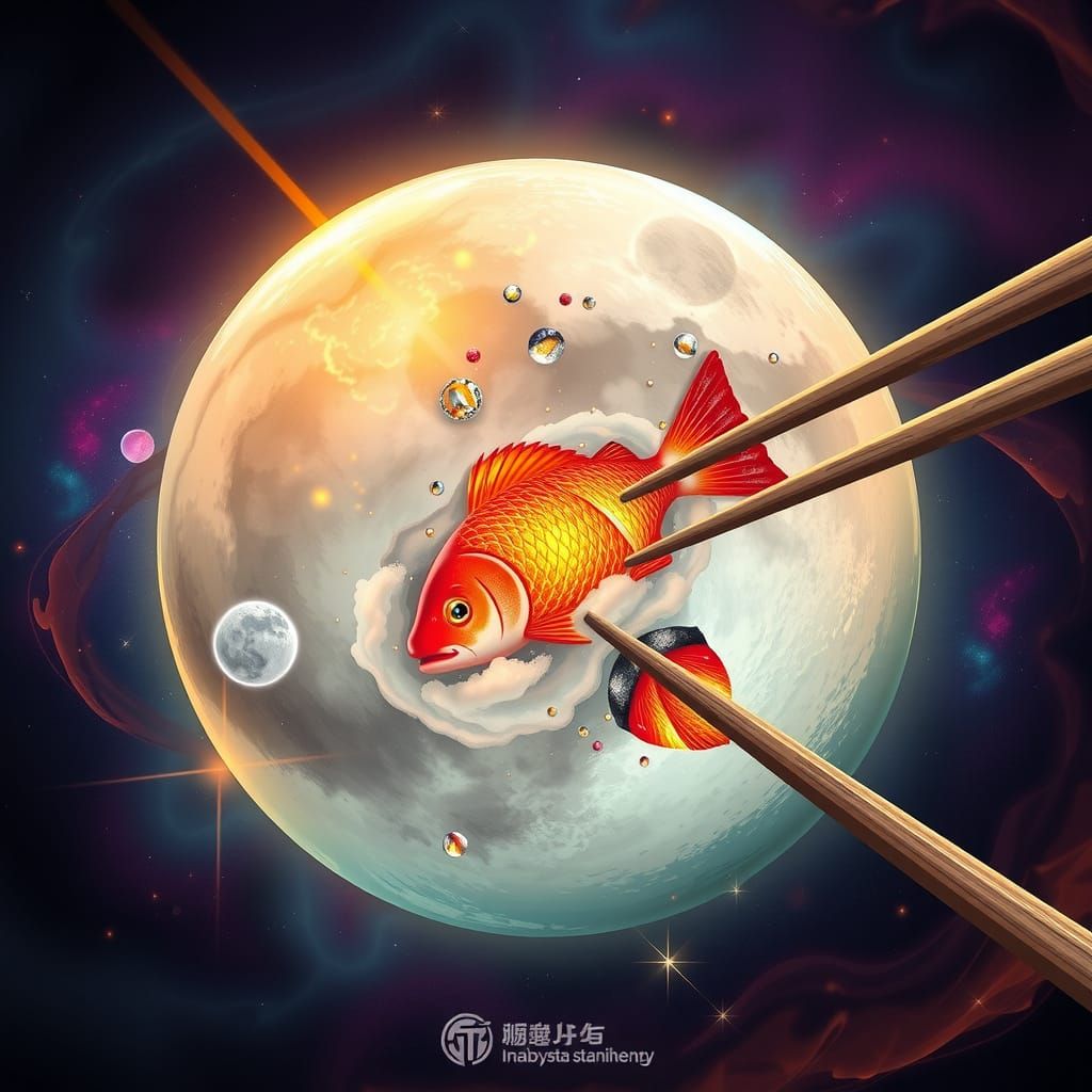 Cosmic Sushi Moon with Galaxy Chopsticks