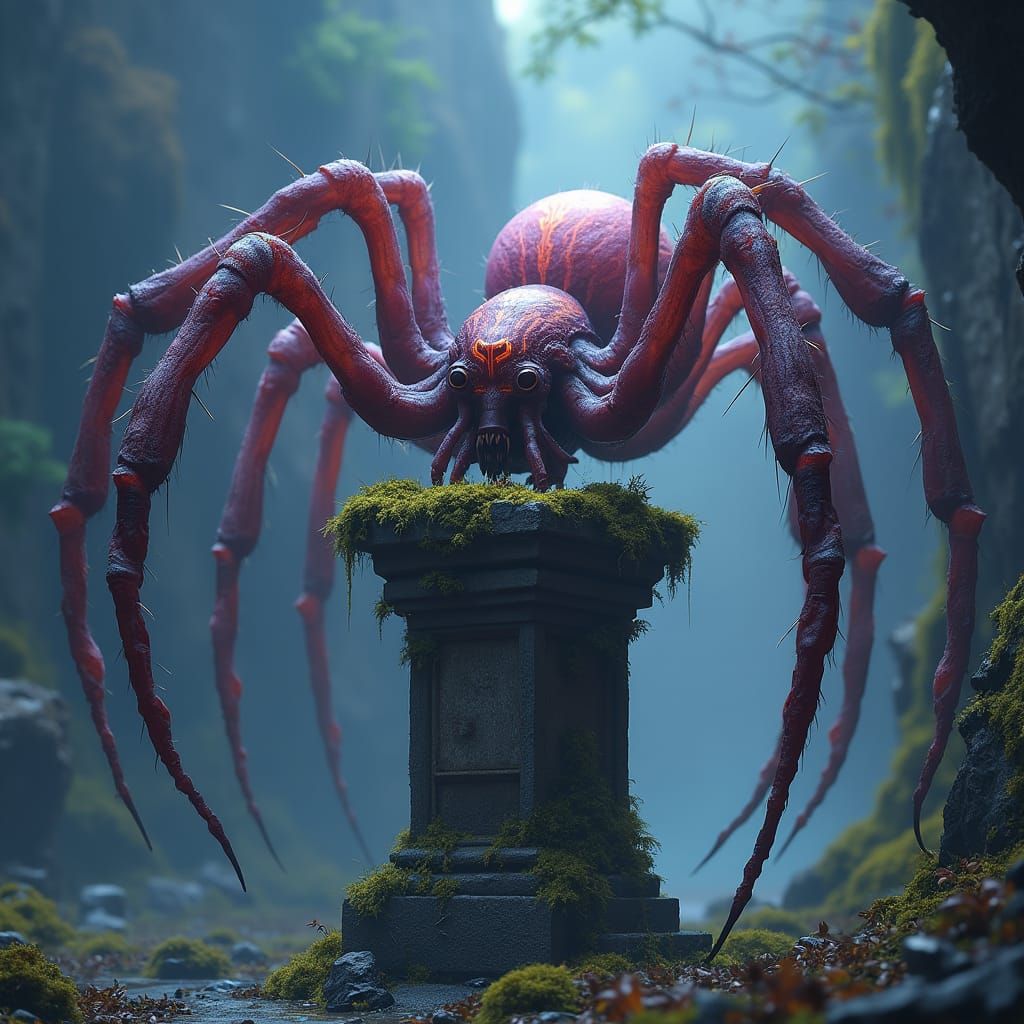 Ethereal Spider on Ancient Column in Fantasy Style