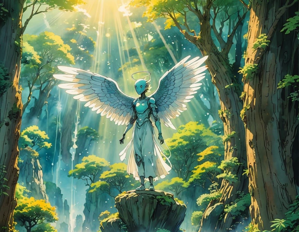 Alien Angel in Watercolor Style, Studio Ghibli