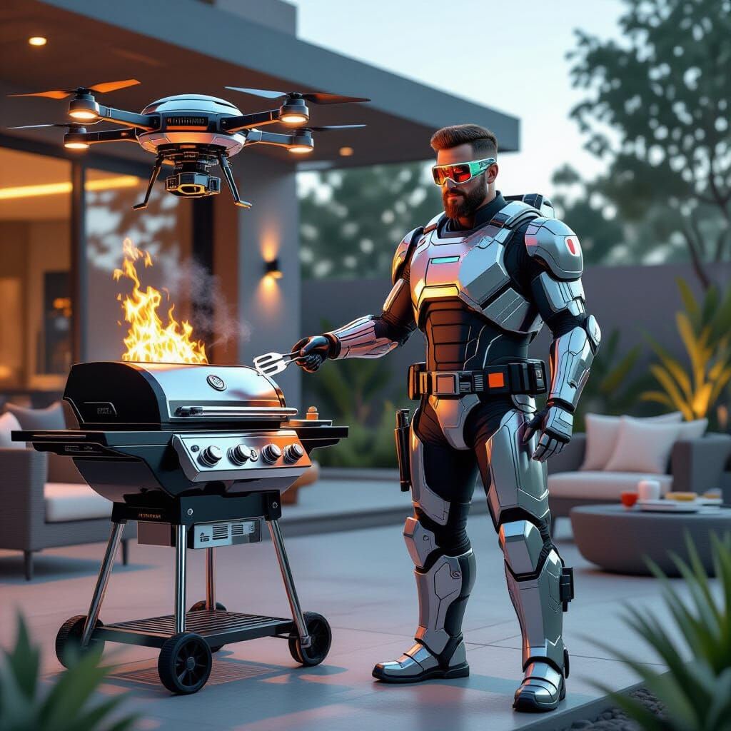 envision a futuristic take on "dad mode" with a cybernetical...