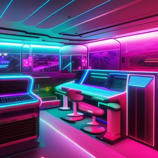 Cyberpunk Spaceship Interior with Neon Lights