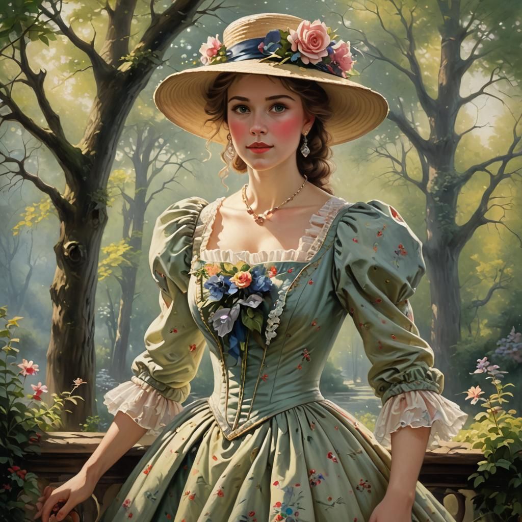 Romantic Era Woman Portrait in Oil Paint Style