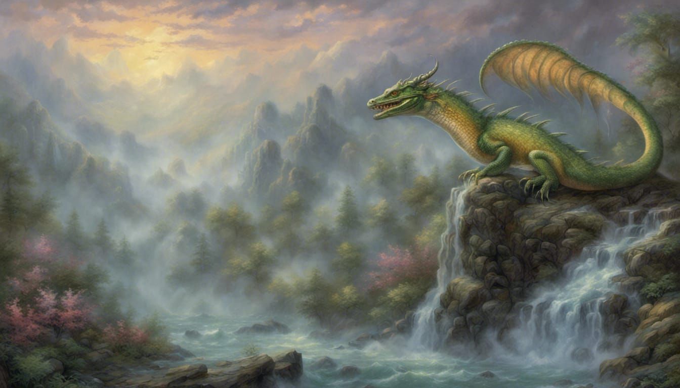 Ethereal Basilisk in Hyperdetailed Fantasy Landscape