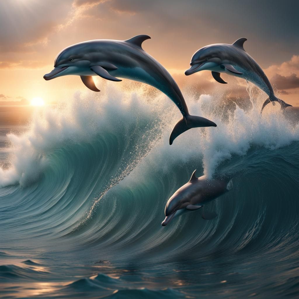 Dolphins Leaping: Fantastical Digital Painting