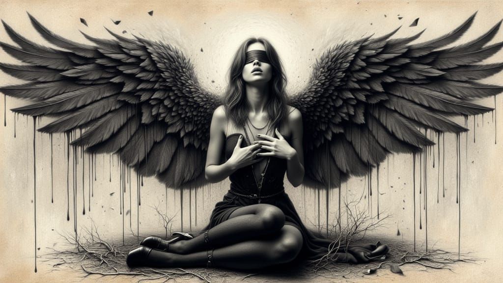 Surreal Fallen Angel Reveals Deep Pain in Cyberpunk Art