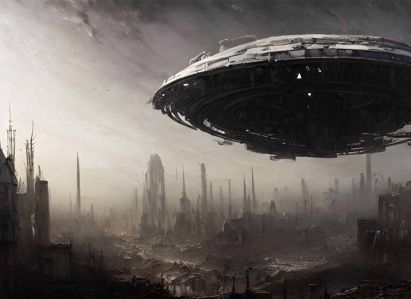 Alien Mothership over Post-Apocalyptic City in Unreal Engine